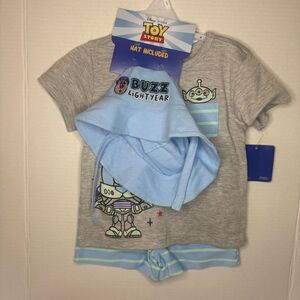 Disney Pixar Toy Story Buzz Lightyear 3-Piece Set Toddler Hat Shorts Tee Boy 2T